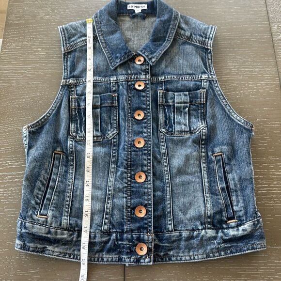Express Denim Medium Wash Vest with Copper Buttons Cotton Blend Women’s Size M - Picture 7 of 12